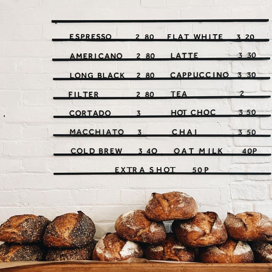 black rail letter board menu display with changeable letters showing the coffee menu