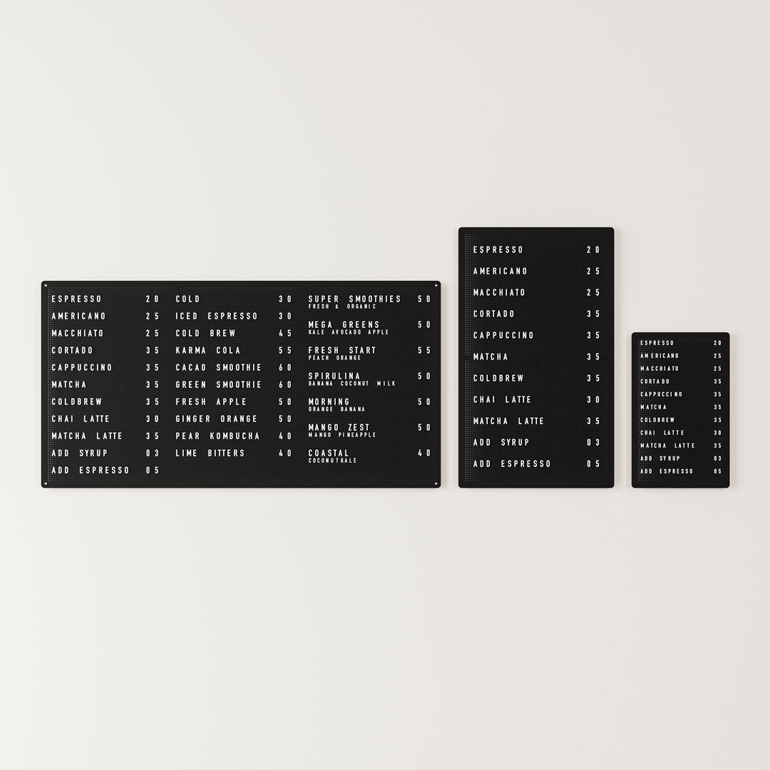 small medium and large peg letter menu boards