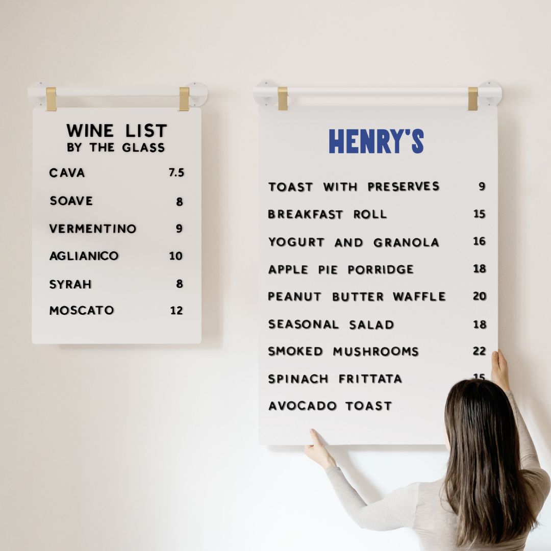 hanging magnetic display board for wine bar and restaurant menu