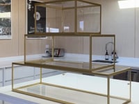 triple stacked brass bakery display cases