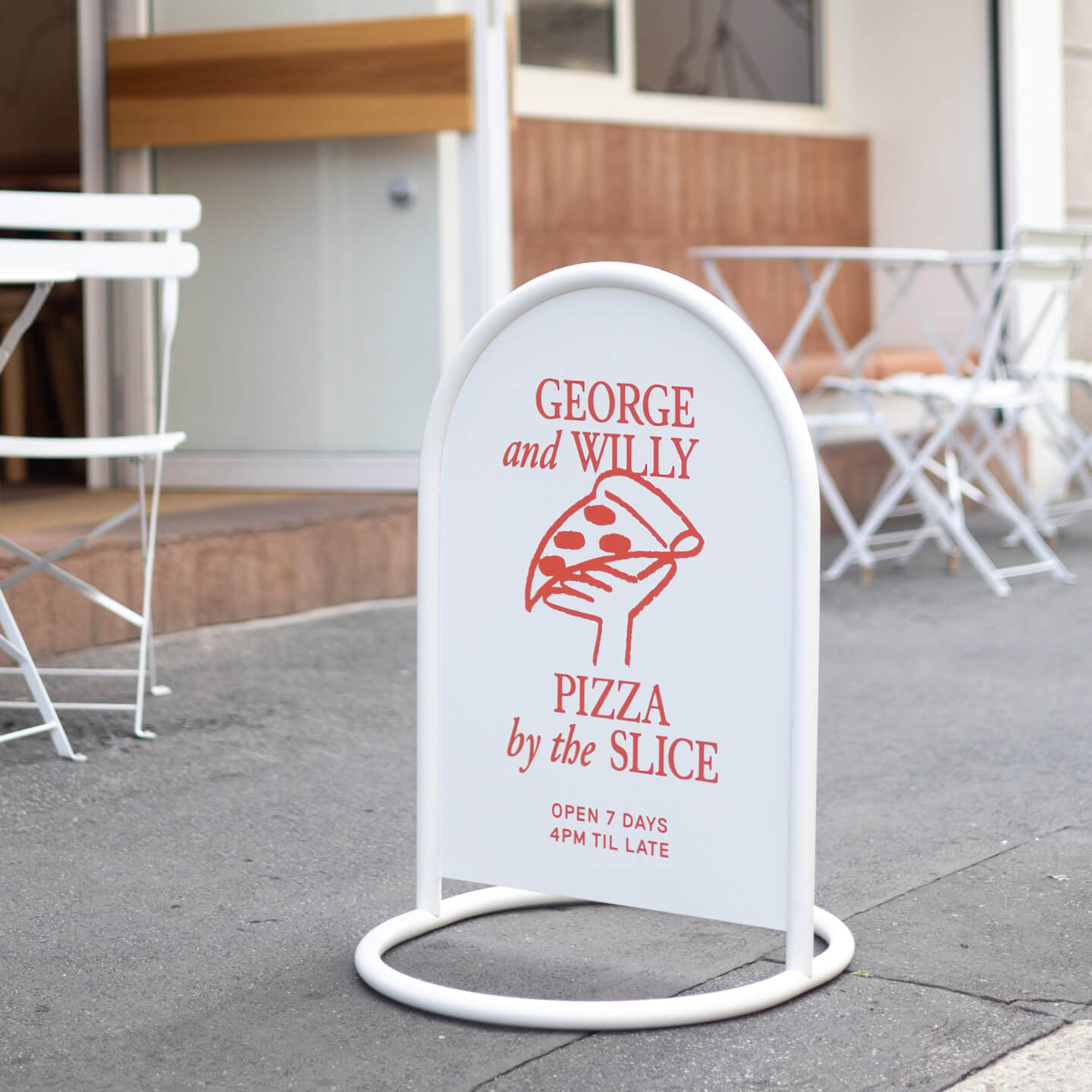 Rounded Sidewalk Sign - George and Willy