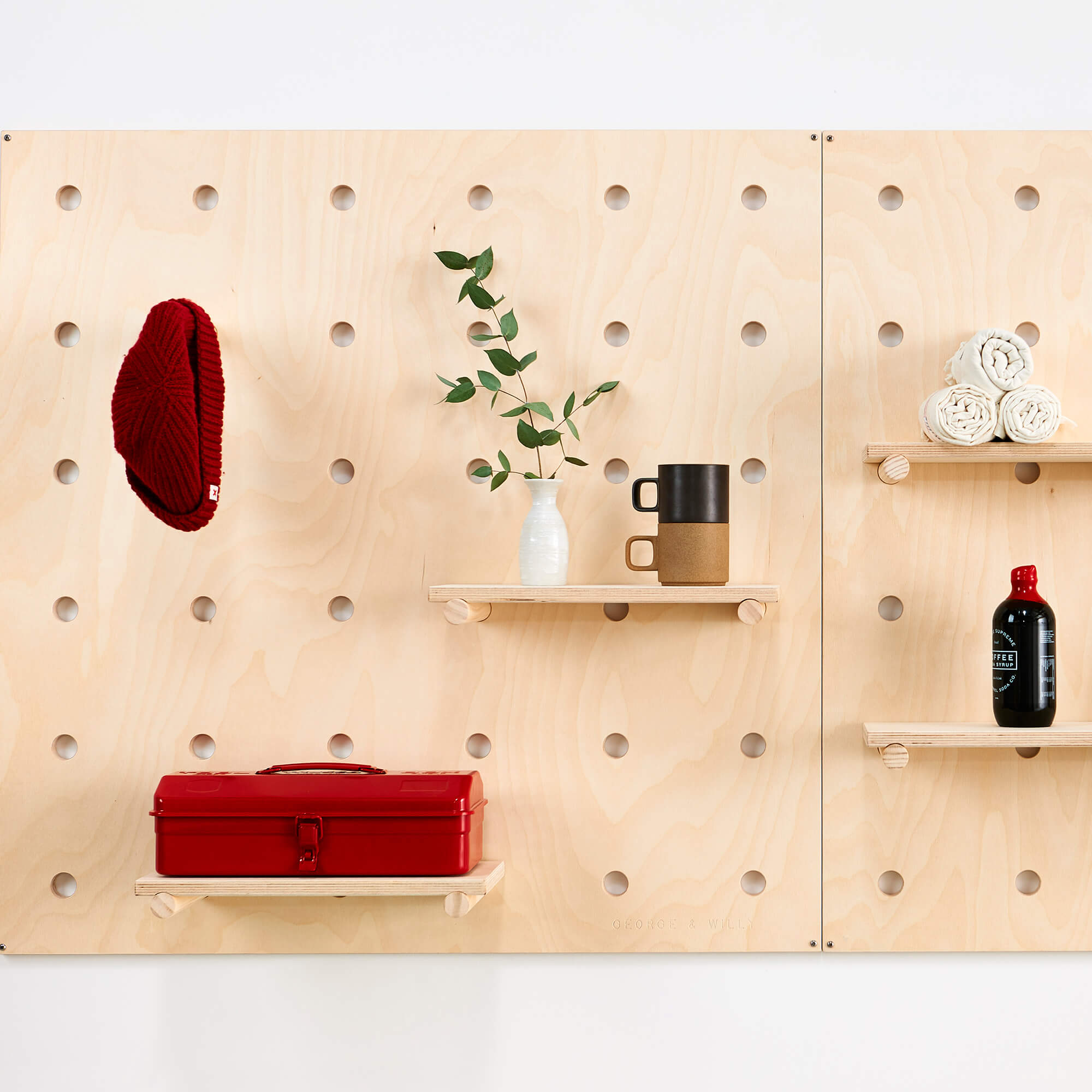 Wooden Pegboard Shelf - George and Willy